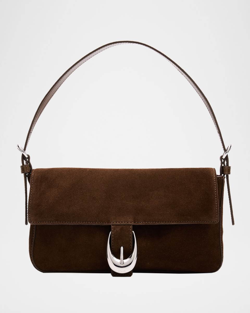 Harlow Moon Buckle Suede Shoulder Bag